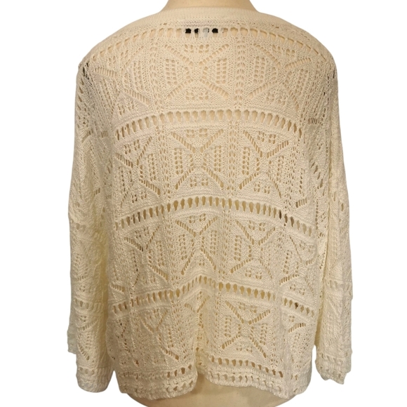 Gilli Crochet Split Neck Boxy Oversized 3/4 Sleeve Ivory Sweater - Sz M - Picture 4 of 8